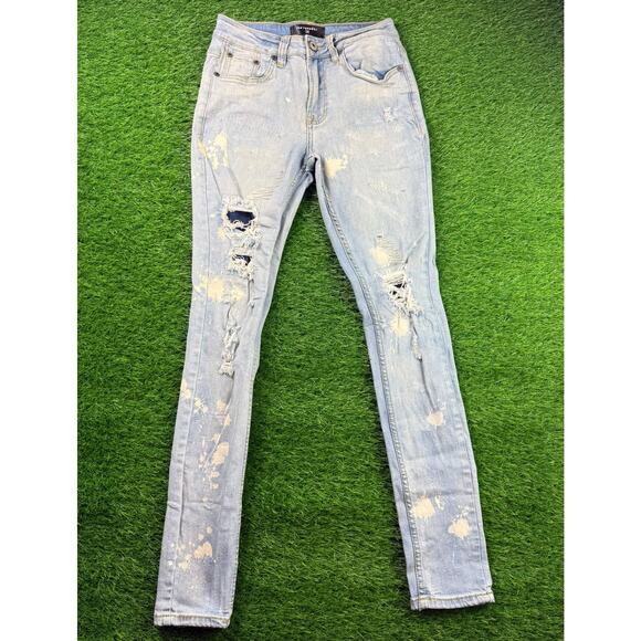 Serenade Men’s Size 30 Light Wash Distressed Skinny Jeans Ripped Stretch Denim - Picture 1 of 10